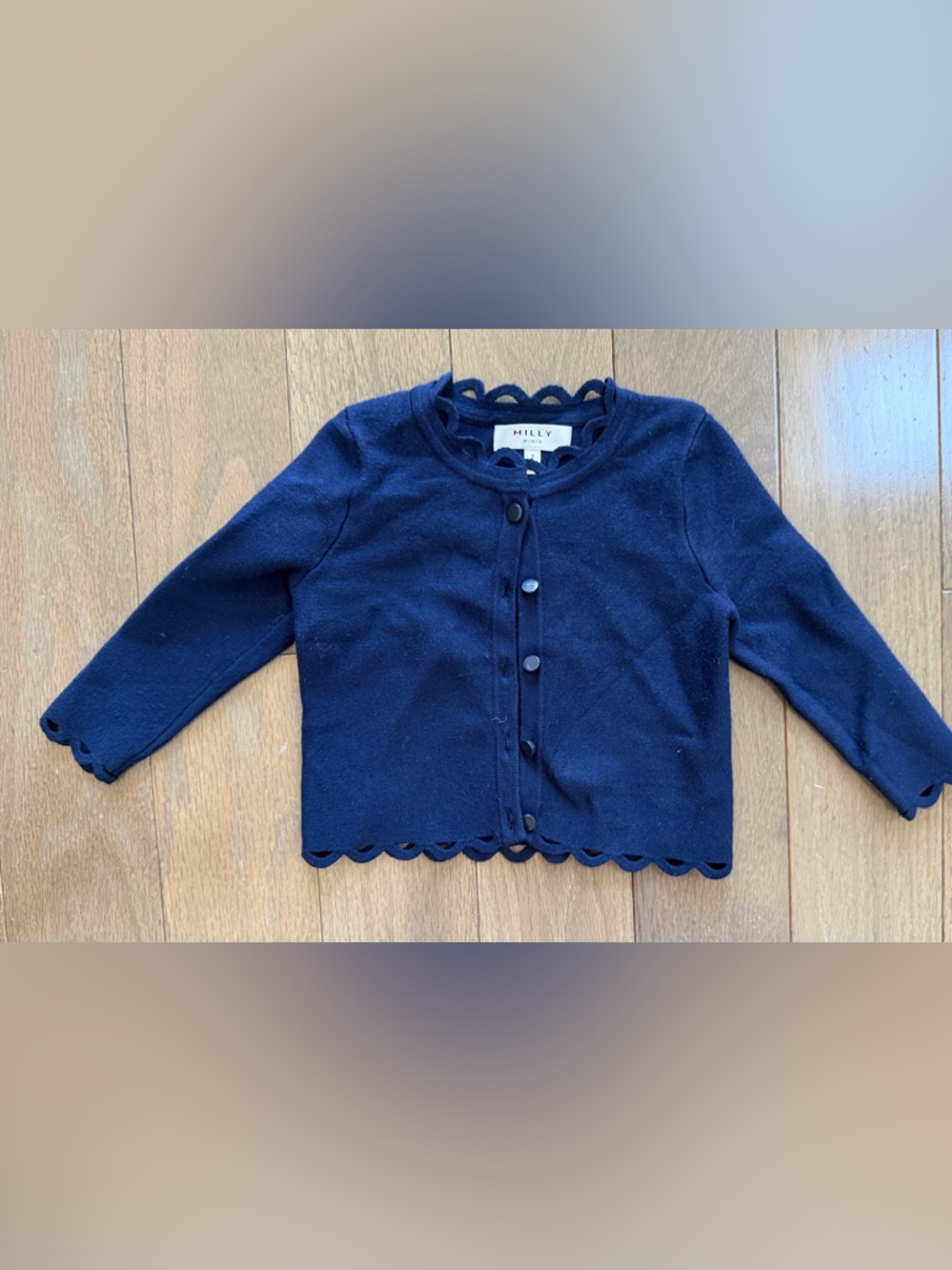 Milly Minis Navy Scallop-Trim Cardigan